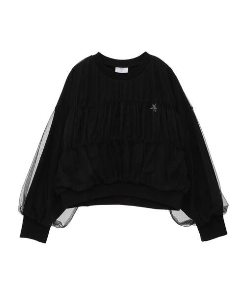 CONVERSE TOKYO（コンバーストウキョウ）の「SHIRRING TULLE DOCKING SWEAT（スウェット・レディース・グレー/ブラック/ピンク・FREE）」の2枚目の写真