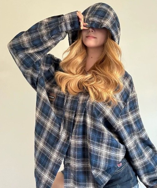 FreeZone(フリーゾーン)の「【新色展開】フーディー ヴィンテージライク チェックシャツ(シャツ/ブラウス・メンズ・ブルー/ブラウン・F)」の8枚目の写真