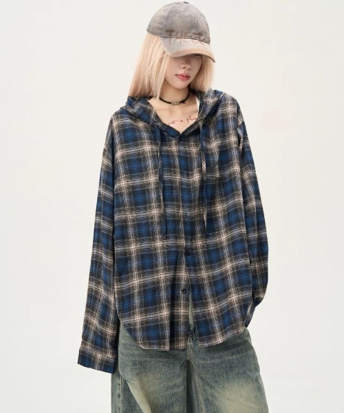 FreeZone(フリーゾーン)の「【新色展開】フーディー ヴィンテージライク チェックシャツ(シャツ/ブラウス・メンズ・ブルー/ブラウン・F)」の18枚目の写真