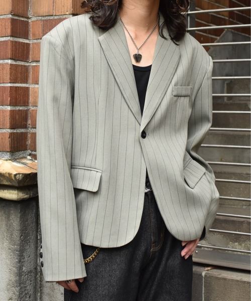 新品 NEON SIGN ストライプ ノーカラージャケット テーラードジャケット 新品 NEON SIGN ストライプ ノーカラージャケット テーラードジャケット