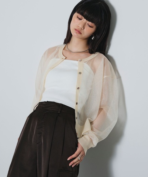 ELLEgirl（エルガール）の「シアーニットカーディガン（カーディガン/ボレロ・レディース・オレンジ/ピンク/アイボリー/ブルー・FREE）」の20枚目の写真