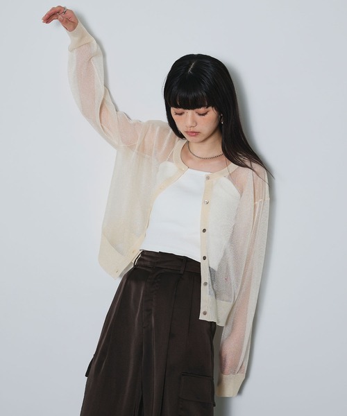 ELLEgirl（エルガール）の「シアーニットカーディガン（カーディガン/ボレロ・レディース・オレンジ/ピンク/アイボリー/ブルー・FREE）」の22枚目の写真