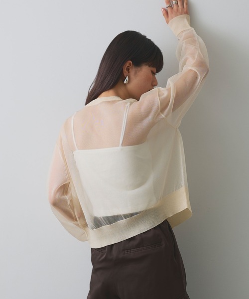 ELLEgirl（エルガール）の「シアーニットカーディガン（カーディガン/ボレロ・レディース・オレンジ/ピンク/アイボリー/ブルー・FREE）」の12枚目の写真