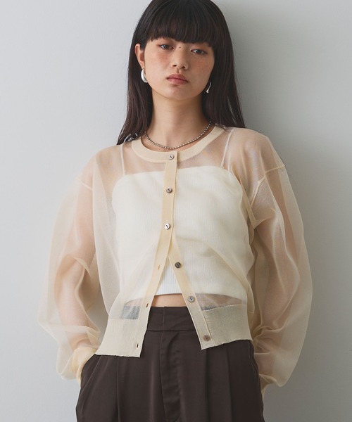 ELLEgirl（エルガール）の「シアーニットカーディガン（カーディガン/ボレロ・レディース・オレンジ/ピンク/アイボリー/ブルー・FREE）」の8枚目の写真