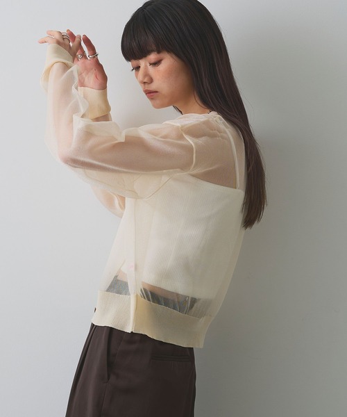 ELLEgirl（エルガール）の「シアーニットカーディガン（カーディガン/ボレロ・レディース・オレンジ/ピンク/アイボリー/ブルー・FREE）」の9枚目の写真