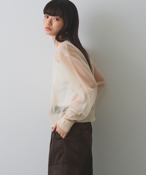 ELLEgirl（エルガール）の「シアーニットカーディガン（カーディガン/ボレロ・レディース・オレンジ/ピンク/アイボリー/ブルー・FREE）」の13枚目の写真