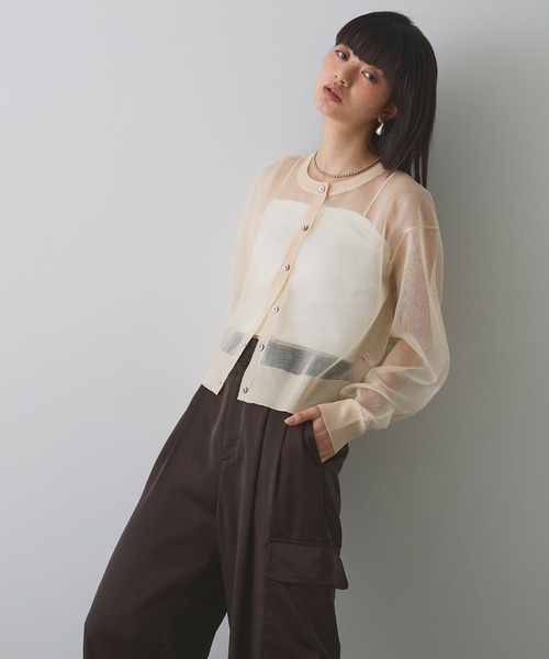 ELLEgirl（エルガール）の「シアーニットカーディガン（カーディガン/ボレロ・レディース・オレンジ/ピンク/アイボリー/ブルー・FREE）」の14枚目の写真