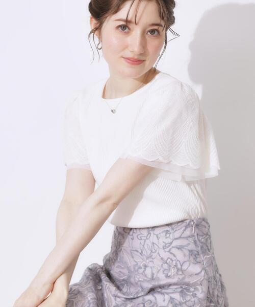 couture brooch（クチュールブローチ）の「【二の腕カバー・通勤】レース袖テレコトップス（Tシャツ/カットソー・レディース・ライトグレー/サックスブルー/オフホワイト/ボルドー/ブラウン系その他/ブラック・36/42/38/40）」の2枚目の写真