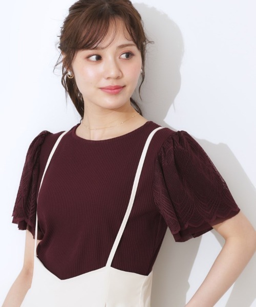 couture brooch（クチュールブローチ）の「【二の腕カバー・通勤】レース袖テレコトップス（Tシャツ/カットソー・レディース・ライトグレー/サックスブルー/オフホワイト/ボルドー/ブラウン系その他/ブラック・36/42/38/40）」の8枚目の写真