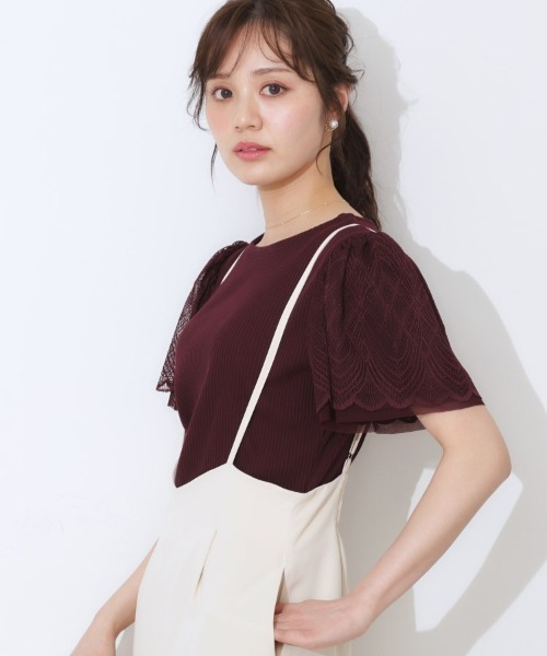 couture brooch（クチュールブローチ）の「【二の腕カバー・通勤】レース袖テレコトップス（Tシャツ/カットソー・レディース・ライトグレー/サックスブルー/オフホワイト/ボルドー/ブラウン系その他/ブラック・36/42/38/40）」の9枚目の写真