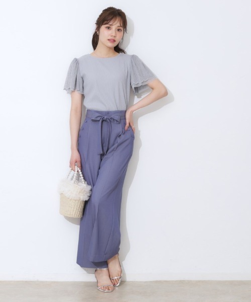 couture brooch（クチュールブローチ）の「【二の腕カバー・通勤】レース袖テレコトップス（Tシャツ/カットソー・レディース・ライトグレー/サックスブルー/オフホワイト/ボルドー/ブラウン系その他/ブラック・36/42/38/40）」の11枚目の写真