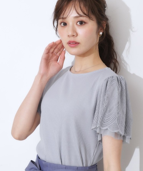 couture brooch（クチュールブローチ）の「【二の腕カバー・通勤】レース袖テレコトップス（Tシャツ/カットソー・レディース・ライトグレー/サックスブルー/オフホワイト/ボルドー/ブラウン系その他/ブラック・36/42/38/40）」の14枚目の写真