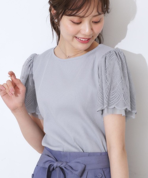 couture brooch（クチュールブローチ）の「【二の腕カバー・通勤】レース袖テレコトップス（Tシャツ/カットソー・レディース・ライトグレー/サックスブルー/オフホワイト/ボルドー/ブラウン系その他/ブラック・36/42/38/40）」の15枚目の写真