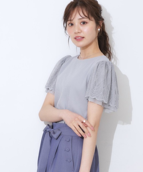 couture brooch（クチュールブローチ）の「【二の腕カバー・通勤】レース袖テレコトップス（Tシャツ/カットソー・レディース・ライトグレー/サックスブルー/オフホワイト/ボルドー/ブラウン系その他/ブラック・36/42/38/40）」の16枚目の写真