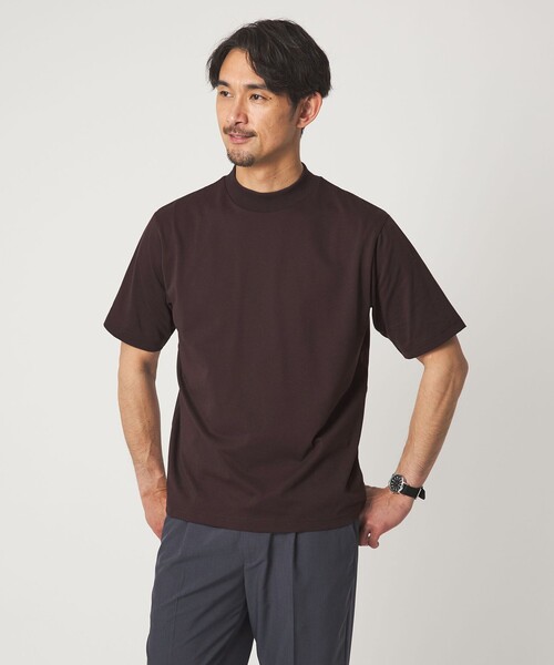 green label relaxing（グリーンレーベルリラクシング）の「【WEB限定】JUST fit デイリー モック 半袖 Ｔシャツ カットソー -吸水速乾・抗菌-（Tシャツ/カットソー・メンズ・ホワイト/ネイビー/ブラック/ライトグレー/モカ/ターコイズブルー系/ダークブラウン/ロイヤルブルー・M/S/L/XL）」の4枚目の写真