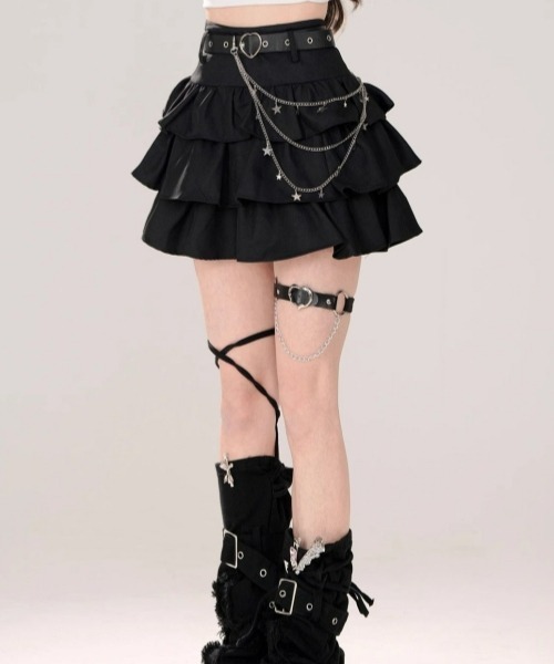 gossip!ロサンゼルス(ゴシップロサンゼルス)の「Y2Kティアードミニスカート 個性×レイヤードデザイン(スカート・レディース・ブラック・FREE)」の7枚目の写真