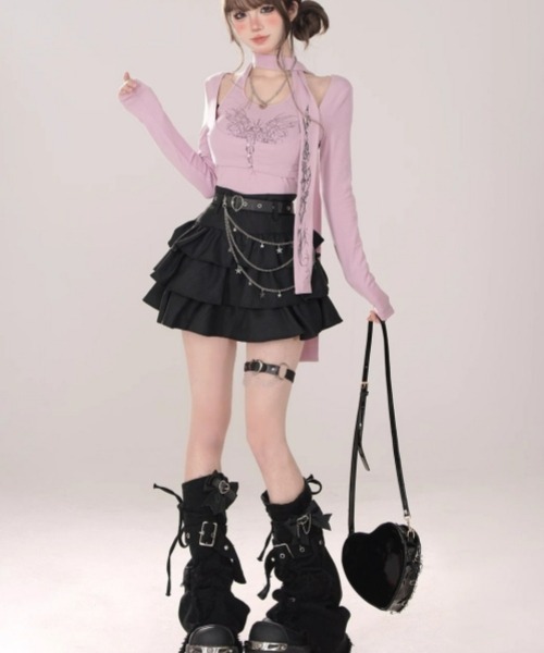 gossip!ロサンゼルス(ゴシップロサンゼルス)の「Y2Kティアードミニスカート 個性×レイヤードデザイン(スカート・レディース・ブラック・FREE)」の18枚目の写真