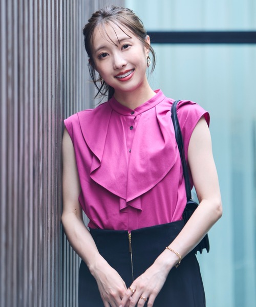 PINKY&DIANNE（ピンキーアンドダイアン）の「◆トリコットラッフルカットソー（Tシャツ/カットソー・レディース・グレー/ブルー/ピンク系その他/ホワイト・38）」の4枚目の写真