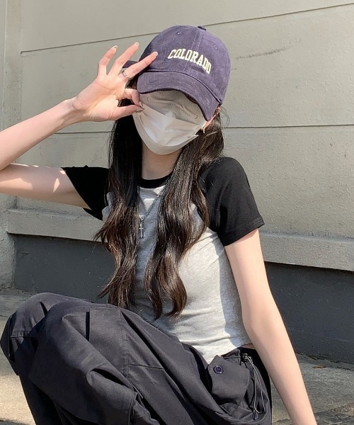 SHEPP(シープ)の「配色ラグランスリーブ ラウンドショートTシャツ / クロップド(Tシャツ/カットソー・レディース・グレー/ホワイト・F)」の12枚目の写真