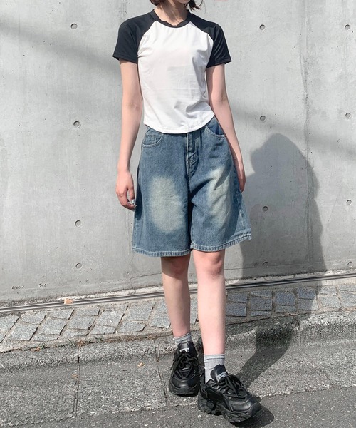 SHEPP(シープ)の「配色ラグランスリーブ ラウンドショートTシャツ / クロップド(Tシャツ/カットソー・レディース・グレー/ホワイト・F)」の20枚目の写真