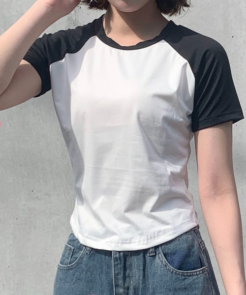 SHEPP(シープ)の「配色ラグランスリーブ ラウンドショートTシャツ / クロップド(Tシャツ/カットソー・レディース・グレー/ホワイト・F)」の22枚目の写真