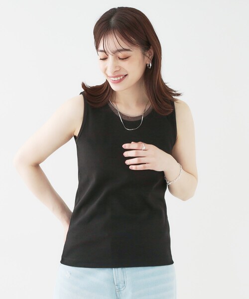 SHOO・LA・RUE(シューラルー)の「【洗える/S-LL】シアーネックがこなれ見え リブタンクトップ(Tシャツ/カットソー・レディース・ホワイト/ブラック/ダークグレー/ライトグリーン・01/02/03/04)」の13枚目の写真