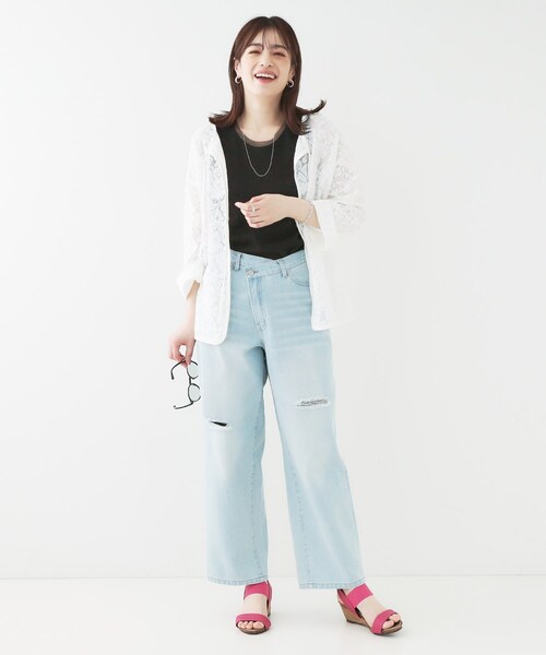 SHOO・LA・RUE(シューラルー)の「【洗える/S-LL】シアーネックがこなれ見え リブタンクトップ(Tシャツ/カットソー・レディース・ホワイト/ブラック/ダークグレー/ライトグリーン・01/02/03/04)」の15枚目の写真