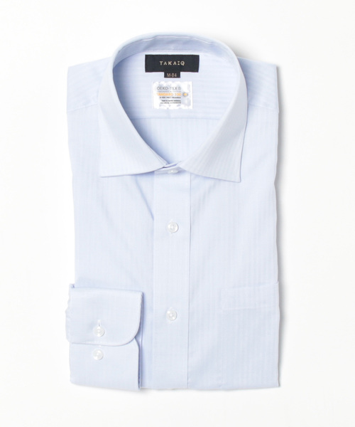 TAKA-Q（タカキュー）の「【形態安定 吸水速乾】タカキュー ワイドカラービジネスドレス 長袖シャツ（ビジネスシャツ・メンズ・サックスブルー・首回り39cm-裄丈80cm/首回り39cm-裄丈84cm/首回り41cm-裄丈86cm/首回り43cm-裄丈86cm/首回り41cm-裄丈82cm/首回り43cm-裄丈82cm/首回り37cm-裄丈80cm/首回り45cm-裄丈86cm）」の4枚目の写真