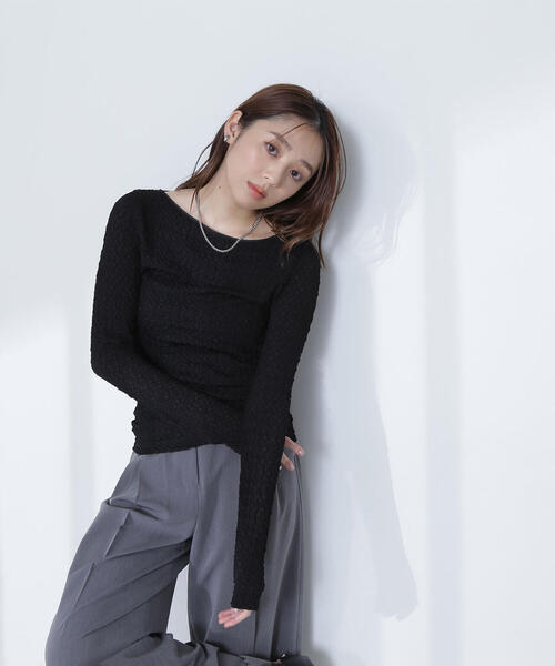 NATURAL BEAUTY BASIC（ナチュラルビューティーベーシック）の「【THINK BEAUTY】【麻亜里さんコラボ】バックシャンレースカットソー（Tシャツ/カットソー・レディース・ホワイト/ブラック/ブルー・FREE）」の10枚目の写真