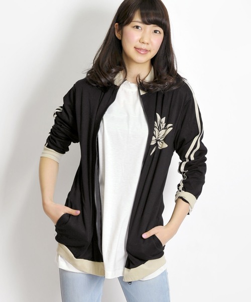 MARAI(マーライ)の「エスニックアジアン ジャージトップス トラックジャケット ボタニカル柄(ジャージ・メンズ・ネイビー/ベージュ/イエロー/パープル/オレンジ/ブラウン/レッド/ブラック/カーキ/グレー/ブルー・LARGE/X-LARGE)」の14枚目の写真