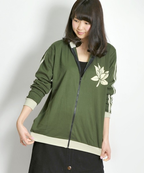 MARAI(マーライ)の「エスニックアジアン ジャージトップス トラックジャケット ボタニカル柄(ジャージ・メンズ・ネイビー/ベージュ/イエロー/パープル/オレンジ/ブラウン/レッド/ブラック/カーキ/グレー/ブルー・LARGE/X-LARGE)」の22枚目の写真