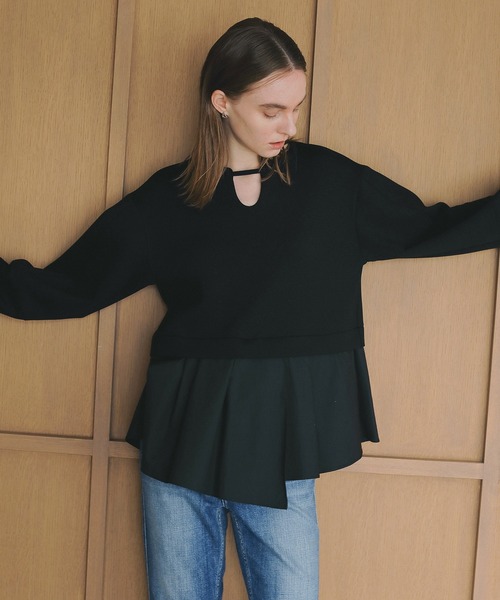 MANOF(マノフ)の「DOCKING PEPLUM TOPS(Tシャツ/カットソー・レディース・ブラック/ホワイト・FREE)」の2枚目の写真