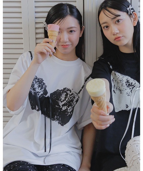 3.3 Field Trip (3.3フィールドトリップ)の「3.3 Field Trip/ビスチェプリントTシャツ(Tシャツ/カットソー・レディース・ホワイト/ブラック・FREE)」の2枚目の写真