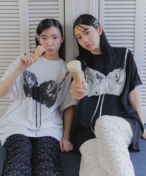 3.3 Field Trip (3.3フィールドトリップ)の「3.3 Field Trip/ビスチェプリントTシャツ(Tシャツ/カットソー・レディース・ホワイト/ブラック・FREE)」の19枚目の写真