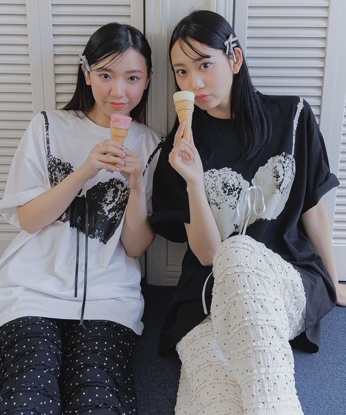 3.3 Field Trip (3.3フィールドトリップ)の「3.3 Field Trip/ビスチェプリントTシャツ(Tシャツ/カットソー・レディース・ホワイト/ブラック・FREE)」の4枚目の写真
