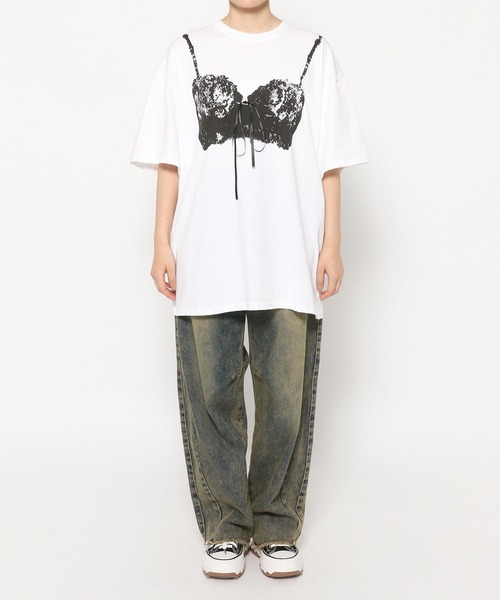 3.3 Field Trip (3.3フィールドトリップ)の「3.3 Field Trip/ビスチェプリントTシャツ(Tシャツ/カットソー・レディース・ホワイト/ブラック・FREE)」の6枚目の写真