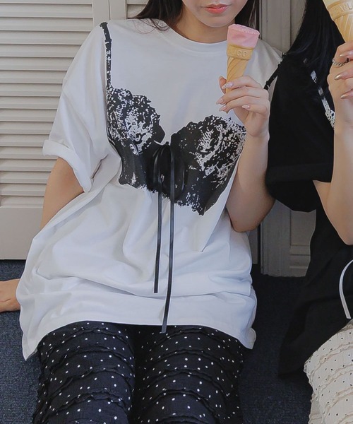 3.3 Field Trip (3.3フィールドトリップ)の「3.3 Field Trip/ビスチェプリントTシャツ(Tシャツ/カットソー・レディース・ホワイト/ブラック・FREE)」の5枚目の写真