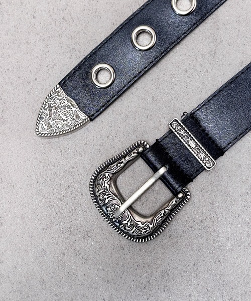 CALIFORNIA OUTFITTERS（カリフォルニア アウトフィッターズ）の「5A23 シルバーバックル スタッズ フラワー ウエスタンベルト 黒（ベルト・メンズ・ブラック・ONESIZE）」の3枚目の写真