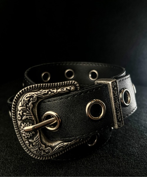 CALIFORNIA OUTFITTERS（カリフォルニア アウトフィッターズ）の「5A23 シルバーバックル スタッズ フラワー ウエスタンベルト 黒（ベルト・メンズ・ブラック・ONESIZE）」の4枚目の写真