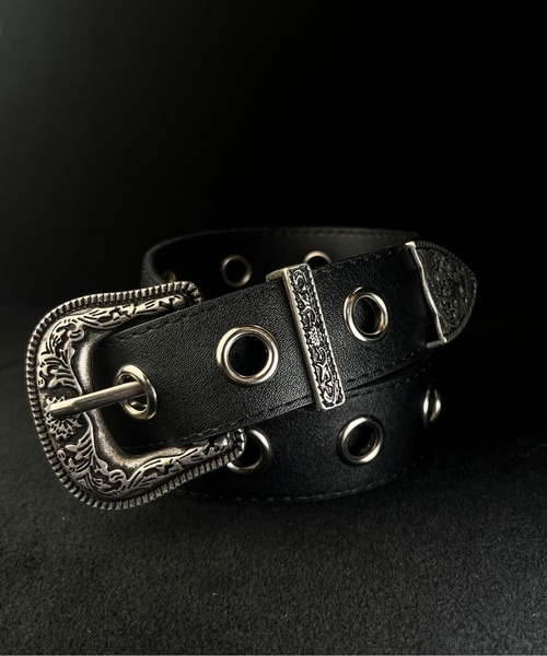 CALIFORNIA OUTFITTERS（カリフォルニア アウトフィッターズ）の「5A23 シルバーバックル スタッズ フラワー ウエスタンベルト 黒（ベルト・メンズ・ブラック・ONESIZE）」の5枚目の写真
