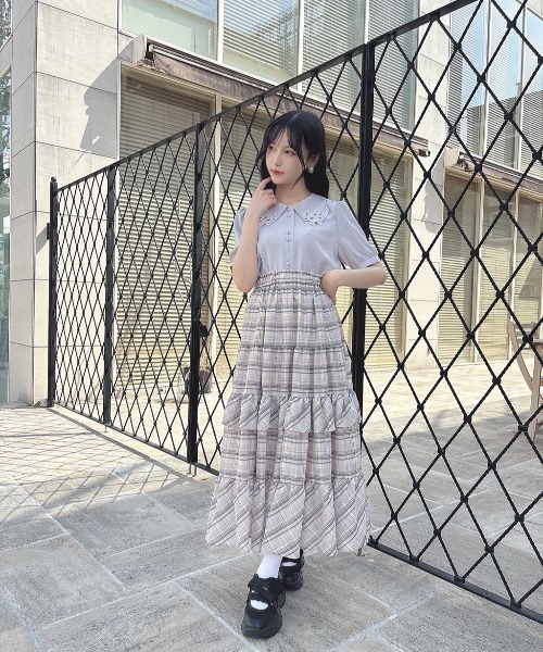 セール】【セットアップ対応】チェックティアードロングスカート