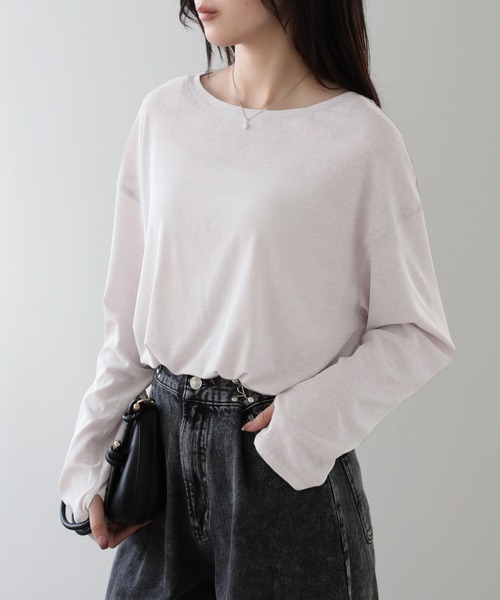 SUNFLOWER EIGHT(サンフラワーエイト)の「シアースリットトップス(Tシャツ/カットソー・レディース・ピンクベージュ/ブラック/ホワイト/ライトグレー・FREE)」の3枚目の写真
