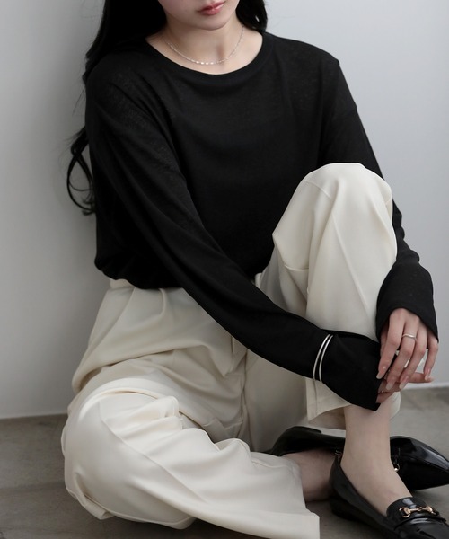 SUNFLOWER EIGHT(サンフラワーエイト)の「シアースリットトップス(Tシャツ/カットソー・レディース・ピンクベージュ/ブラック/ホワイト/ライトグレー・FREE)」の9枚目の写真