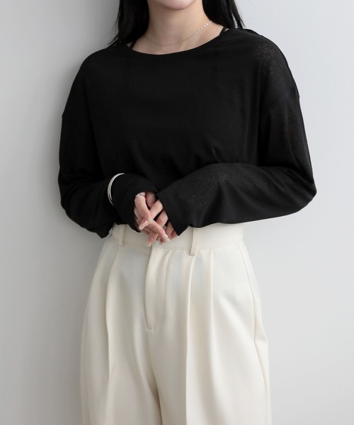 SUNFLOWER EIGHT(サンフラワーエイト)の「シアースリットトップス(Tシャツ/カットソー・レディース・ピンクベージュ/ブラック/ホワイト/ライトグレー・FREE)」の12枚目の写真