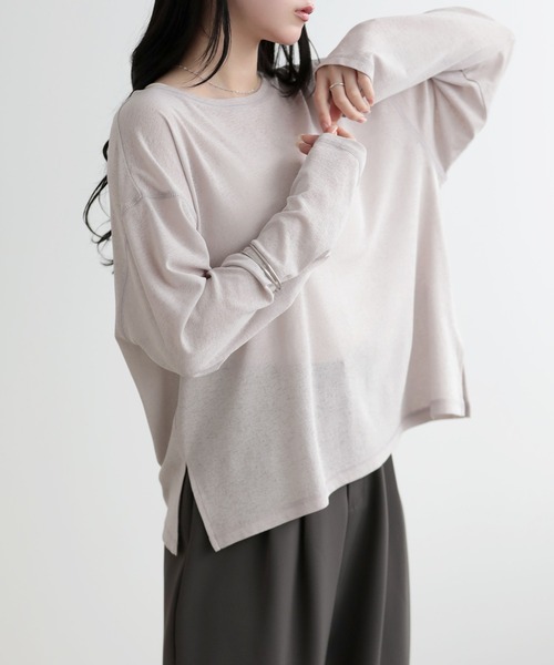 SUNFLOWER EIGHT(サンフラワーエイト)の「シアースリットトップス(Tシャツ/カットソー・レディース・ピンクベージュ/ブラック/ホワイト/ライトグレー・FREE)」の13枚目の写真