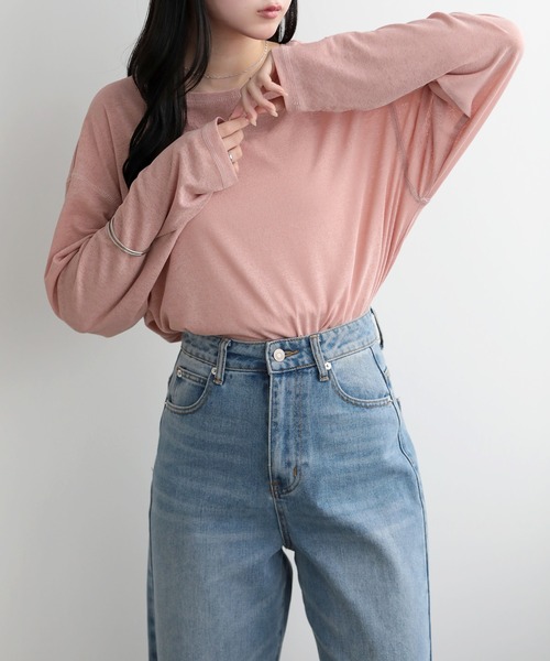 SUNFLOWER EIGHT(サンフラワーエイト)の「シアースリットトップス(Tシャツ/カットソー・レディース・ピンクベージュ/ブラック/ホワイト/ライトグレー・FREE)」の20枚目の写真