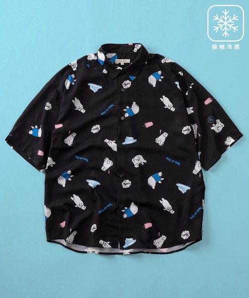 make a ray!(メイク ア レイ!)の「【70】シルクタッチ 接触冷感 総柄プリント 半袖シャツ/ユニセックス/イヌ/ネコ/クマ/シャーク/ペンギン/26SS新柄追加(シャツ/ブラウス・メンズ・ブラック系その他2/ブラック系その他3/ブラック系その他/ホワイト系その他2/ホワイト系その他3/ホワイト系その他4/ブルー系その他/ホワイト系その他/ミント/グリーン/ブルー/サックスブルー/ブラック/ネイビー/ホワイト/ベージュ/ホワイト系その他5/ホワイト系その他6/ホワイト系その他7/ブラック系5/ブルー系その他2/ブルー系その他3/ブルー系その他4/ブラック系2/ブラック系4/グレー/ネイビー系2/ブラック系1/ブラック系3/ベージュ系その他/ベージュ系その他2/ライトグリーン/ネイビー系1・M/L)」の17枚目の写真