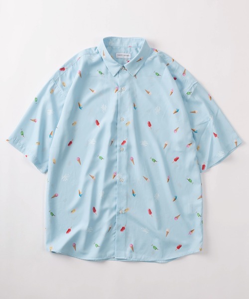 make a ray!（メイク ア レイ！）の「【70】接触冷感 総柄プリント 半袖シャツ/ユニセックス/イヌ/ネコ/シャーク/ペンギン/ラムネ/アイスキャンディー（シャツ/ブラウス・メンズ・ブラック系その他2/ブラック系その他3/ブラック系その他/ホワイト系その他2/ホワイト系その他3/ホワイト系その他4/ブルー系その他/ホワイト系その他/ミント/グリーン/ブルー/サックスブルー/ブラック/ネイビー/ホワイト/ベージュ・M/L）」の14枚目の写真