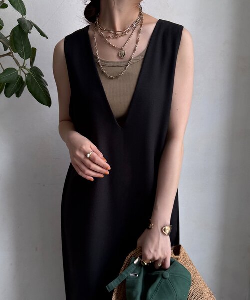 DouDou（ドゥドゥ）の「【WEB限定】リネン混深Vジャンスカ（ワンピース・レディース・ベージュ/ブラック・FREE）」の7枚目の写真