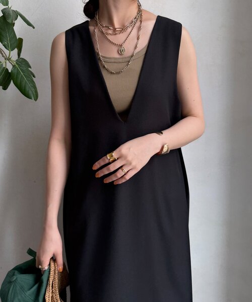 DouDou（ドゥドゥ）の「【WEB限定】リネン混深Vジャンスカ（ワンピース・レディース・ベージュ/ブラック・FREE）」の8枚目の写真